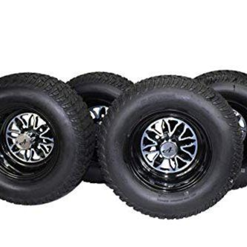 20×10.00-10 ATW-020 Turf Tires with 10×7 Fusion Glossy Black Wheels for Golf Carts (Qty: 1 Assembly)