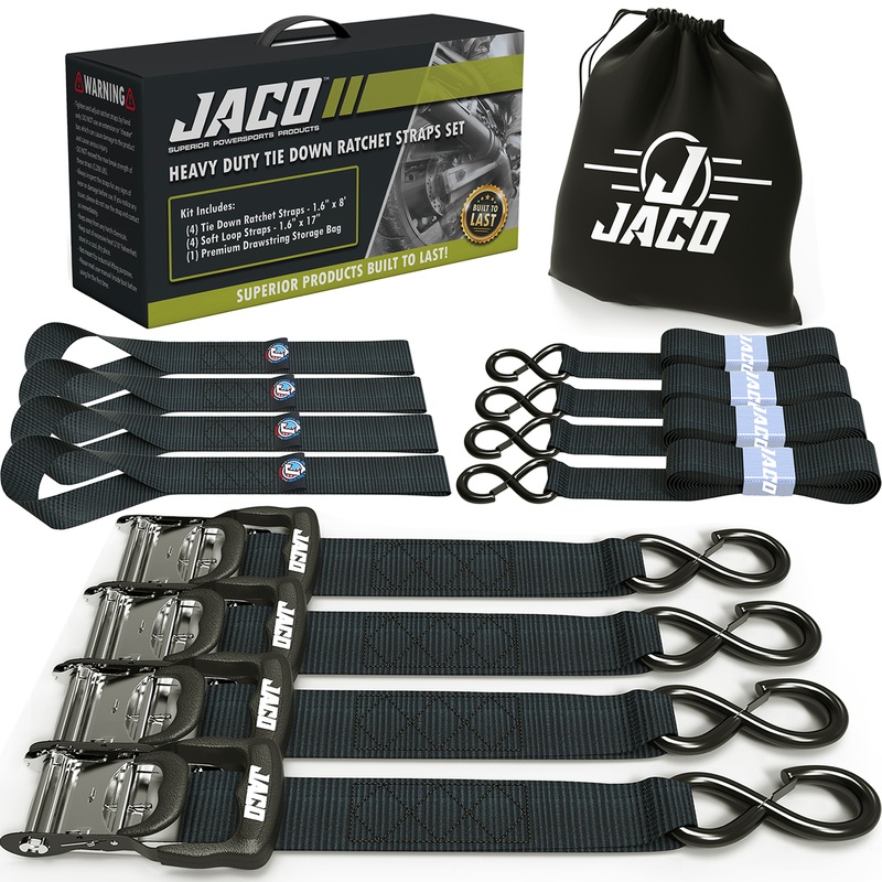 Heavy Duty Ratchet Tie Down Straps with Soft Loops (1.6 x 8 ft) | AAR Certified Break Strength (5,208 lbs)