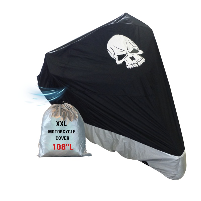 Deluxe Light Weight Motorcycle Cover with Skull Logo – Fits up to 108L (XXL)