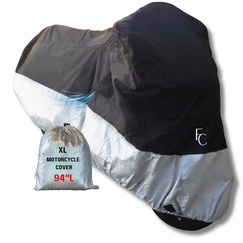 Light Weight Motorcycle Cover (XL) with Cable & Lock. Fits up to 94 Length Medium Cruiser, Large Sport Bike